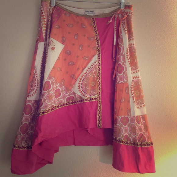 Guess Jeans Paisley Patchwork Wrap Skirt Size Sm - Picture 2 of 8